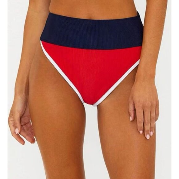 New! Beach Riot Emmy Ribbed Colorblock High Waist Bikini Bottoms 2053 - Picture 1 of 7